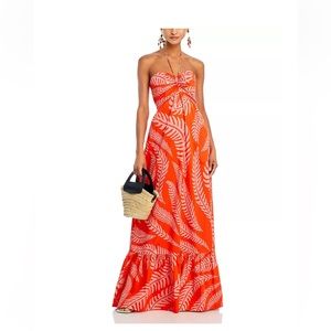 NWT ANDRES OTALARO Mendoza Maxi Dress, coral fern print, designer